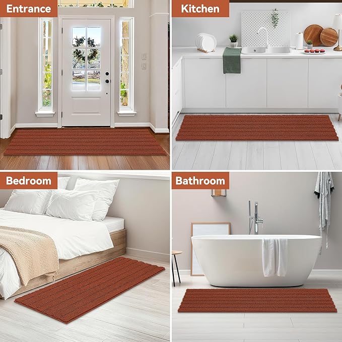 Bcoimo 70"×24" Chenille Bath Mat – Non-Slip with Backing Bath Rug Ultra-Absorbent and Machine Washable Bathroom Mat Quick-Dry Design. Ideal for Bathroom and Tub Areas