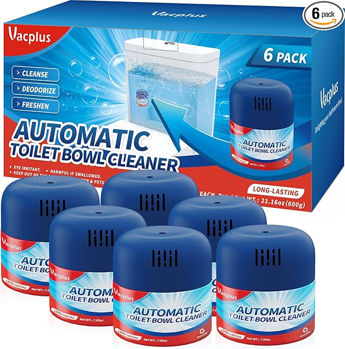 Vacplus Toilet Bowl Cleaners - 6 Pack, Automatic Long-Lasting Toilet Cleaner Bottles, Easy-to-Use & Powerful Cleaning