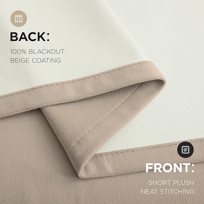 Joydeco Beige 100% Blackout Curtains 72 Inch 2 Panels, Luxury Thermal Beige Velvet Curtains for Bedroom Living Room, Soundproof Blackout Window Drapes, Rod Pocket & Back Tab (52W x 72L)