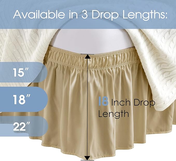 FreshCulture Queen Bed Skirt, Elastic Wrap Around Bed Skirt Queen Size, Bed Skirts for Adjustable Bed, Easy Fit with 18 Inch Drop Length, Hotel Quality Dust Ruffle for Queen Bed (Beige)