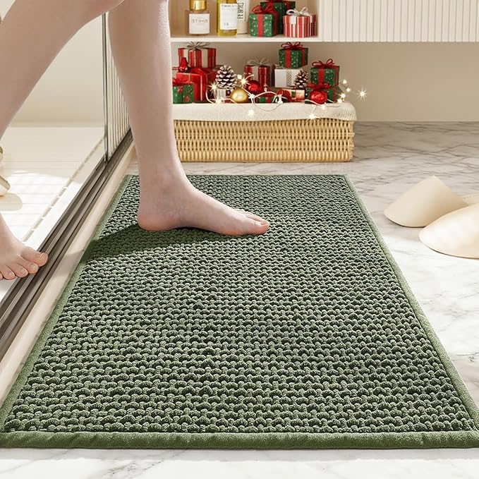 Bathroom Rugs Non Slip Washable, Super Absorbent Thin Bath Mat for Small Quick Dry Low Pile Bathroom Rug, (Dark Green, 36″x24″)