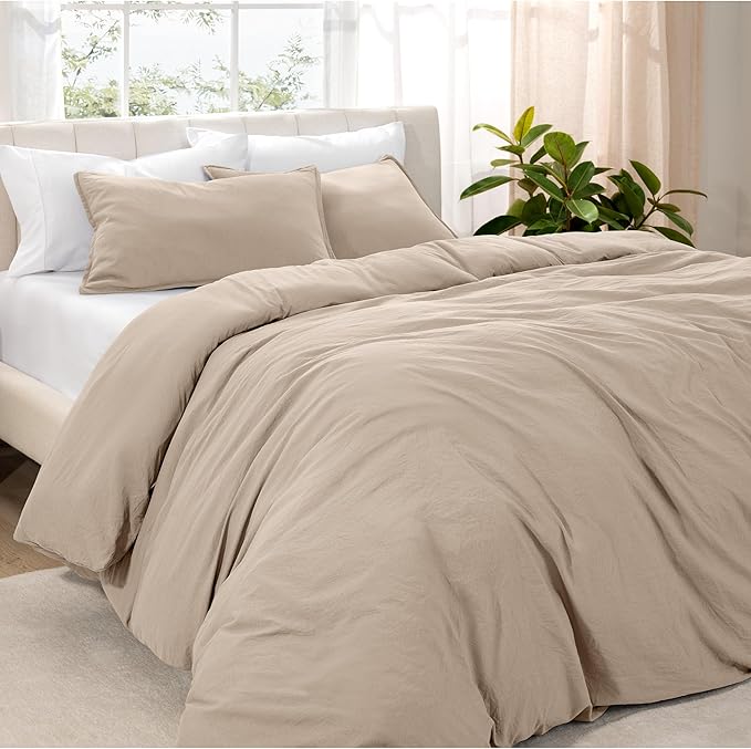 Bare Home Microfiber Duvet Cover Set - Ultra Soft Washed Microfiber - Full Size - Linen-Like Look - Easy Care - Breathable Fabric - Our Softest Duvet Cover Set (Full, Pebble Beach)