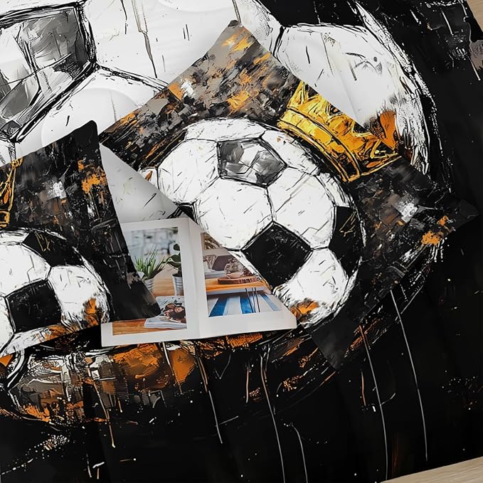 Soccer Ball Comforter Set Queen for Boy，Sport Theme Queen Bedding Sets for Boys，Soccer Themed Bedroom Decor for Boys with 1 Comforter with 2 Pillow Case