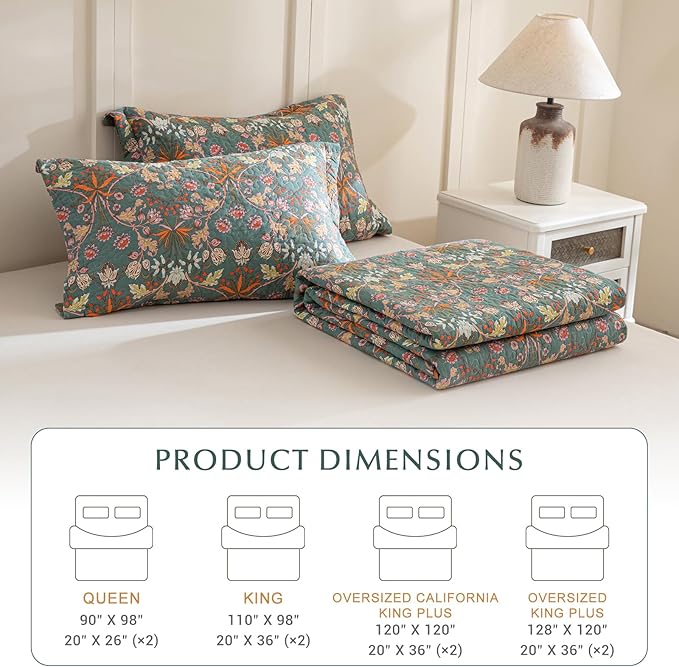 Lady Ann Oversized King Bedspreads 120x120, 100% Cotton Oversized King Quilt Bedding Set Vibrant Paisley Floral Pattern Plant Botanical Printed Quilted Coverlet Set, 3 PCS
