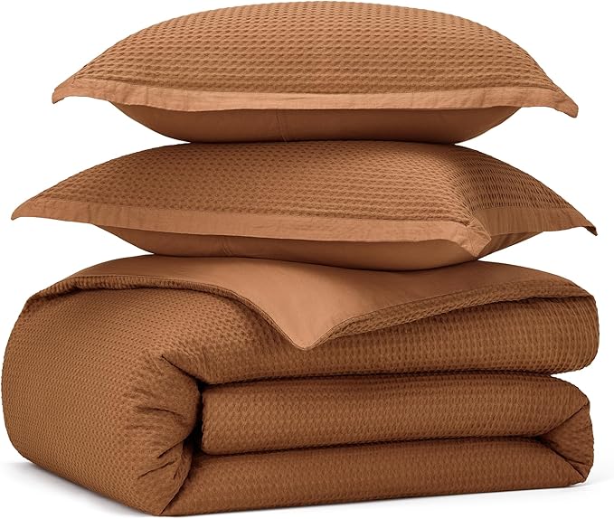 Bedsure Cotton Duvet Cover Queen - 100% Cotton Waffle Weave Hazel Duvet Cover Queen Size, GentleSoft™ and Breathable Bedding Set for All Season, 3 Pieces, 90"x90"