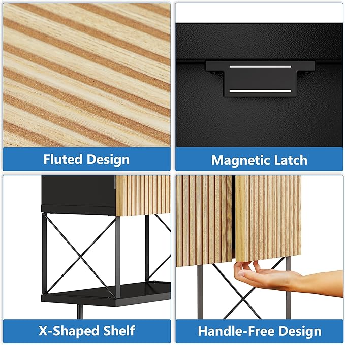Bathroom Wall Medicine Cabinet, Fluted Hanging Wall Mounted Cabinet with Towel Bar, Above Toilet Storage Cabinet for Bathroom Organizers and Storage, Medium Size, Black