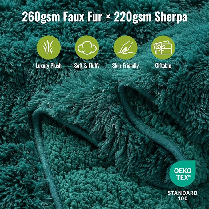 Uttermara Faux Fur Weighted Blanket Twin Size 15 Pounds, 48" x 72" Sherpa Heavy Blanket Throw for Couch Sofa Bed, Super Plush Fleece & Warm Cozy Sherpa Reverse for Calming and Relax, Forest Green