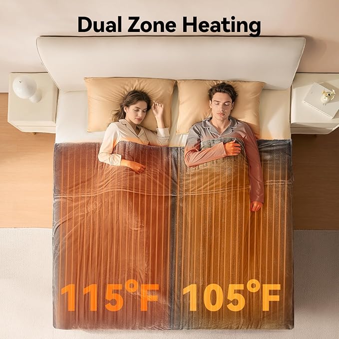 Heated Blanket Queen, Dual Control Electric Blanket, Ultra Soft Flannel, Consistent & Even Heating with 8 Heat Levels & 10 Hours Auto Off, Overheat Protection, Warm Gifts for Grandm (84"x90")