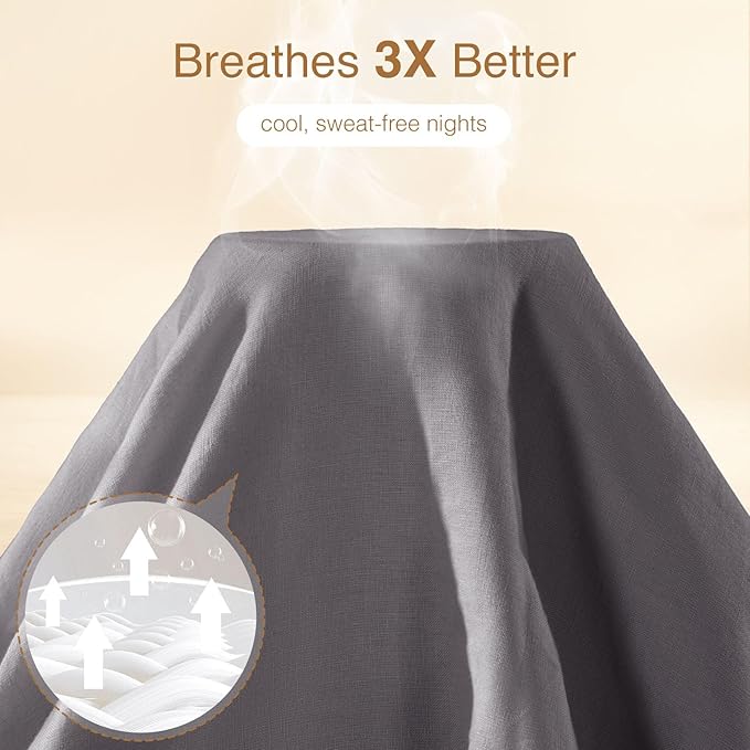 SONORO KATE 100% French Linen Duvet Cover Full Size, Soft Breathable for Hot Sleepers, Moisture Wicking & Durable Cover Set - Zipper Closure & 4 Corner Ties Duvet Covers 3 Piece (Dark Grey,Full)