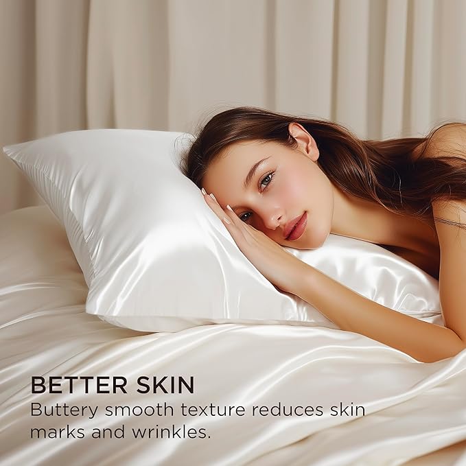 Bedsure Satin Pillowcase with Zipper, Similar to Silk Pillow Cases 2 Pack, Satin Pillow Cases Queen Size Set of 2, Silky & Soft Ivory Pillow Cover for Hair and Skin, Gifts for Women Men, 20x30 Inches