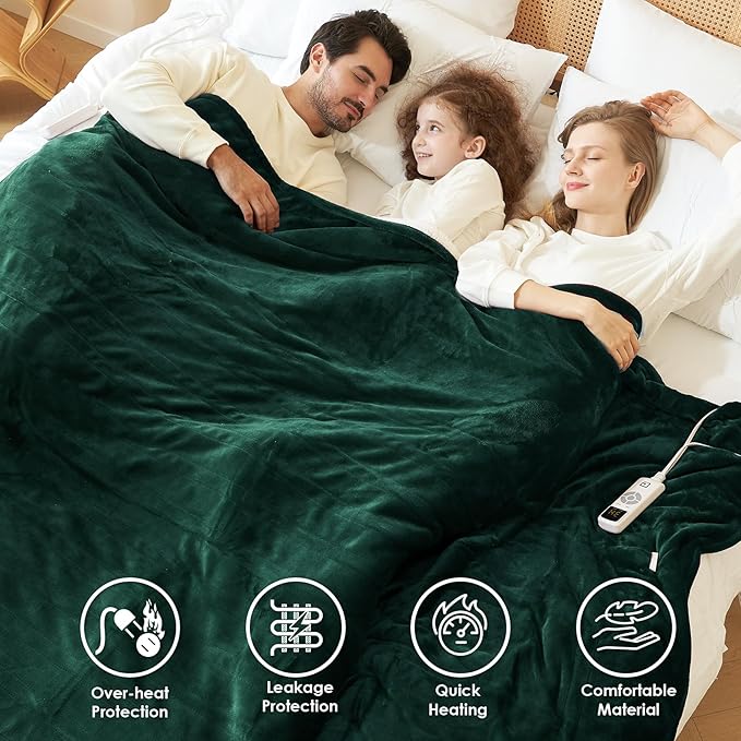 EHEYCIGA Electric Heated Blanket Throw - 9 Heating Levels, 10 Hours Auto Off, Soft Cozy Sherpa Washable With Fast Heating, 50 x 60 Inches