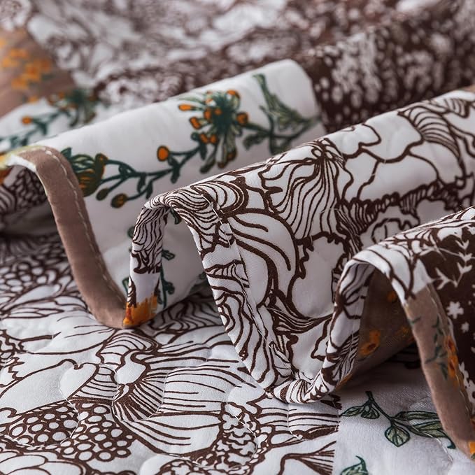 BEDIFANY Cotton Filling Queen Quilt Set - Reversible Farmhouse Bedspreads Queen Size with 2 Pillow Shams - Lightweight Queen Size Quilt Bedding Sets, 3 Pieces (90 x 98 inch)