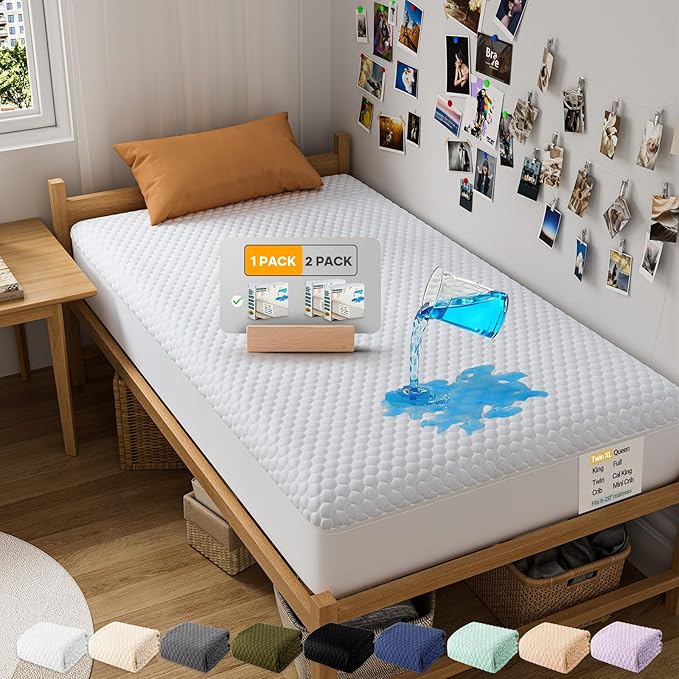 OhGeni 100% Waterproof Mattress Protector, Twin XL Size Mattress Pad, Fits 6"-20" Mattresses with Deep Pocket, Cooling, Breathable Fitted Sheets, Soft Bed Cover, Noiseless, Machine Washable