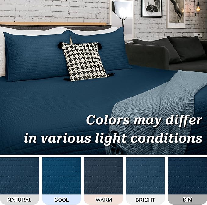 ELEGANT LIFE HOME Velvet Quilt Twin Reversible Royal Cotton Velvet Pic-Stitch Bedding Quilt - Twin - 68'' x 90'', Navy