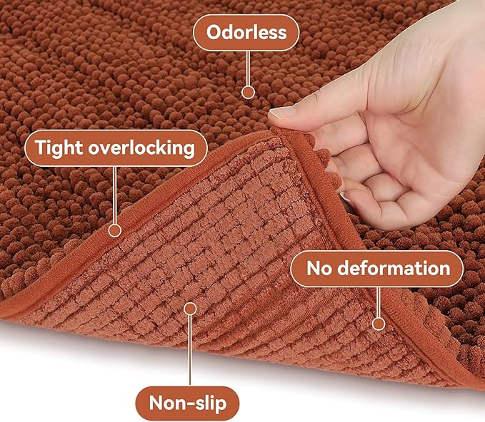 Bcoimo 36"×24" Chenille Bath Mat – Non-Slip with Backing Bath Rug Ultra-Absorbent and Machine Washable Bathroom Mat Quick-Dry Design. Ideal for Bathroom and Tub Areas