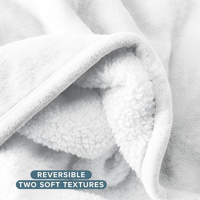 Bare Home Sherpa Fleece Blanket - Full/Queen Size - Blanket for Bed, Sofa, and Couch - Warm & Lightweight - Fluffy & Soft - Reversible (Full/Queen, White)