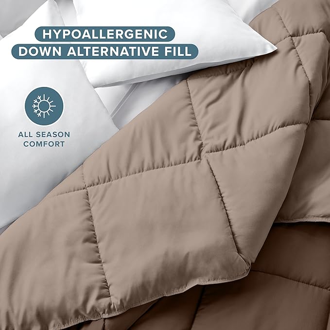 Bare Home Twin/Twin Extra Long Comforter - Reversible Colors - Goose Down Alternative - Ultra-Soft - Premium 1800 Series - All Season Warmth - Bedding Comforter (Twin/Twin XL, Cocoa/Taupe)