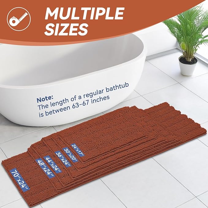 Bcoimo 44"×24" Chenille Bath Mat – Non-Slip with Backing Bath Rug Ultra-Absorbent and Machine Washable Bathroom Mat Quick-Dry Design. Ideal for Bathroom and Tub Areas
