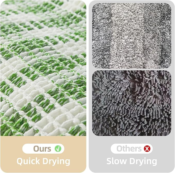 Waffle Bath Mat, Boho Bathroom Rugs Non Slip Washable Absorbent Checkered Bathroom Mat Quick Dry Cute Bath Mat, 36"x24" Green and White