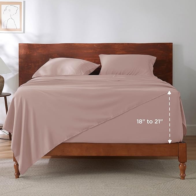 Bedsure Deep Pocket King Sheet Set - Fits Mattresses Up to 21 Inches Thick - 4 Piece GentleSoft Bed Sheets, Moisture Wicking, Soft & Cooling Bedsheet & Pillowcases, Easy & Secure Fit, Dusty Pink