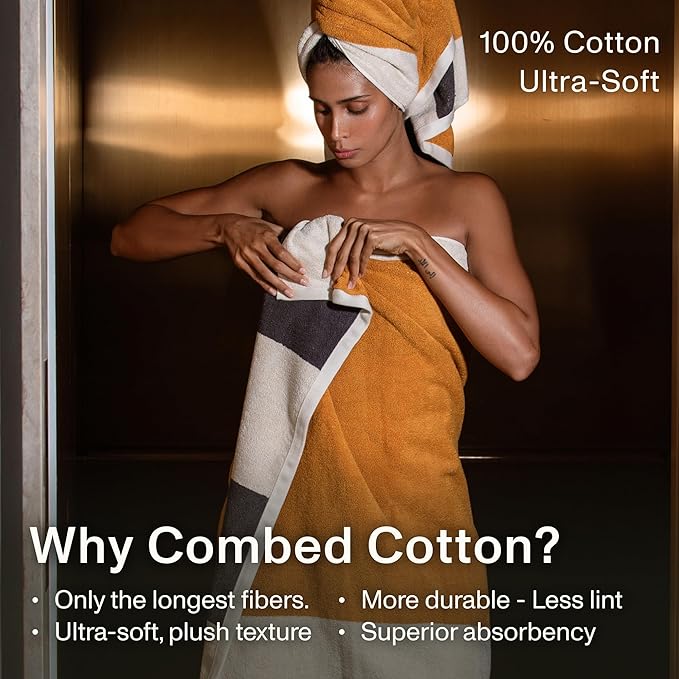 Towels - Ultra Soft, Thick and Plush, Reversible - 2 PC Luxury Bath Sheets (35"x 70"), 550 GSM,100% Combed Cotton, Made in Portugal, Perfect for Home and Bathroom,Amber Charcoal-Janus