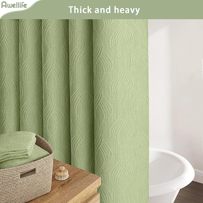 Awellife Modern Farmhouse Shower Curtains Sage Green for Bathroom Fabric Cotton Touch Bohemian Geometric Boho Minimalist Arch 72" L X 72" W