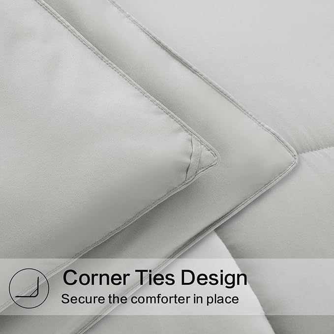 EASELAND Twin XL Down Alternative Comforter - Quilted Duvet Insert for All Seasons, Soft Lightweight with Corner Tabs, Summer Winter Warm Bedding, Light Grey 68×92 Inches