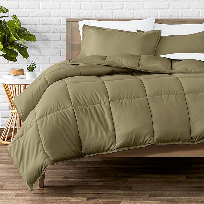 Bare Home Comforter Set - Queen Size - Ultra-Soft - Goose Down Alternative - Premium 1800 Series - All Season Warmth (Queen, Olive)