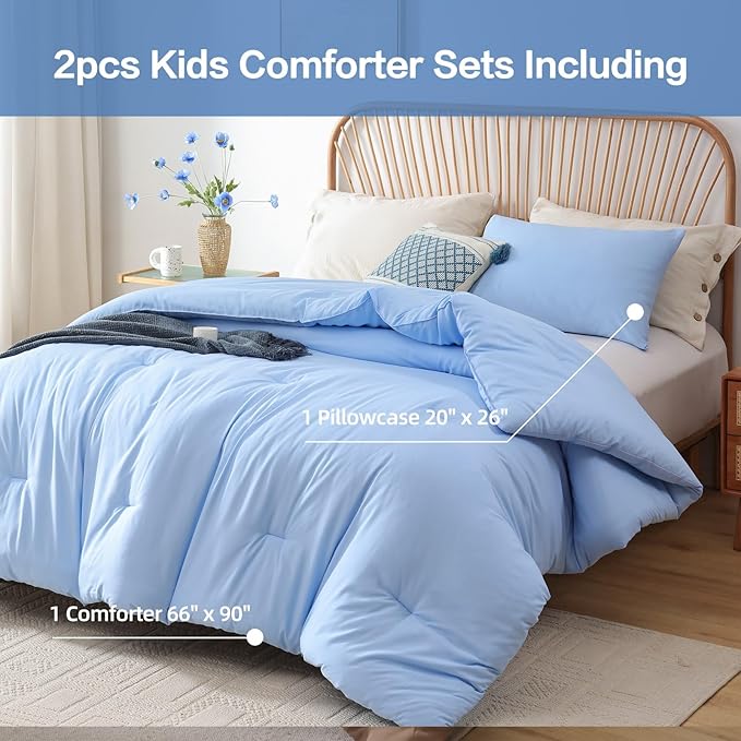ROSGONIA Twin/Twin XL Comforter for College Girls Boys Light Blue,1 Comforter & 1 Pillowcase,Lightweight Twin Bedding Sets Kids Comforter Dorm Bedding