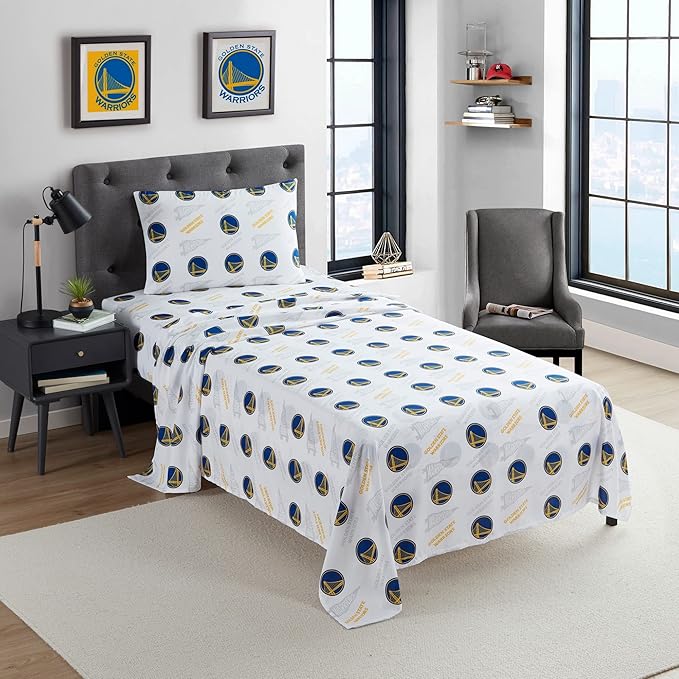 NORTHWEST Officially Licensed Golden State Warriors NBA Full Size Sheet Set – Soft Team Logo Bedding for Dorms, Bedrooms, Fan Caves & Game Day Style