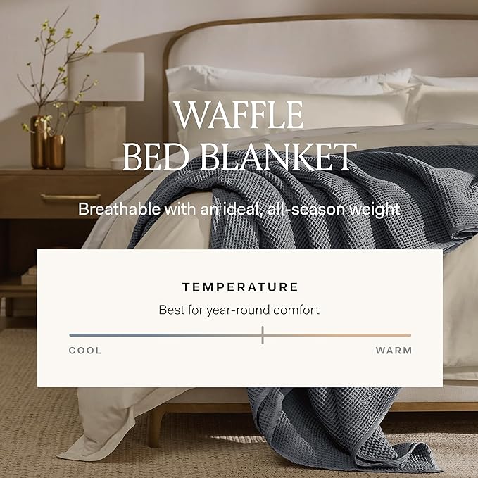 BOLL & BRANCH Waffle Bed Blanket - King/Cal King, Pewter - Luxury 100% Organic Cotton - Soft, Lightweight and Breathable - Textured Waffle Weave