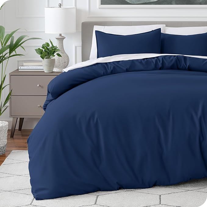 Bare Home Bedding Duvet Cover Oversized King Size - Premium 1800 Super Soft Collection - Lightweight, Duvet Cover - Soft Textured Bedding (Oversized King, Dark Blue)