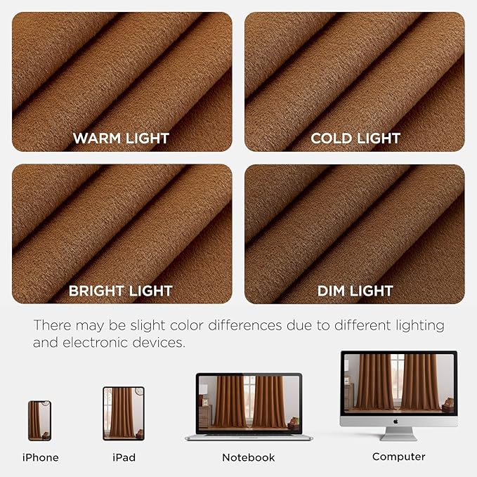 Joydeco Golden Brown 100% Blackout Curtains 102 Inch 2 Panels, Luxury Thermal Brown Velvet Curtains for Bedroom Living Room, Soundproof Blackout Window Drapes, Rod Pocket & Back Tab (52W x 102L)
