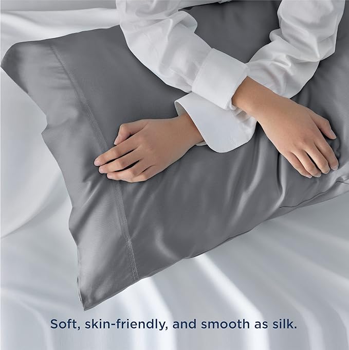 Bedsure Pillow Cases Queen, Cooling Pillow Cases, Rayon Derived from Bamboo Silver Grey Pillowcases Queen Size Set of 2, Soft & Breathable Bedding Pillow Covers with Envelope Closure, 20x30 Inches