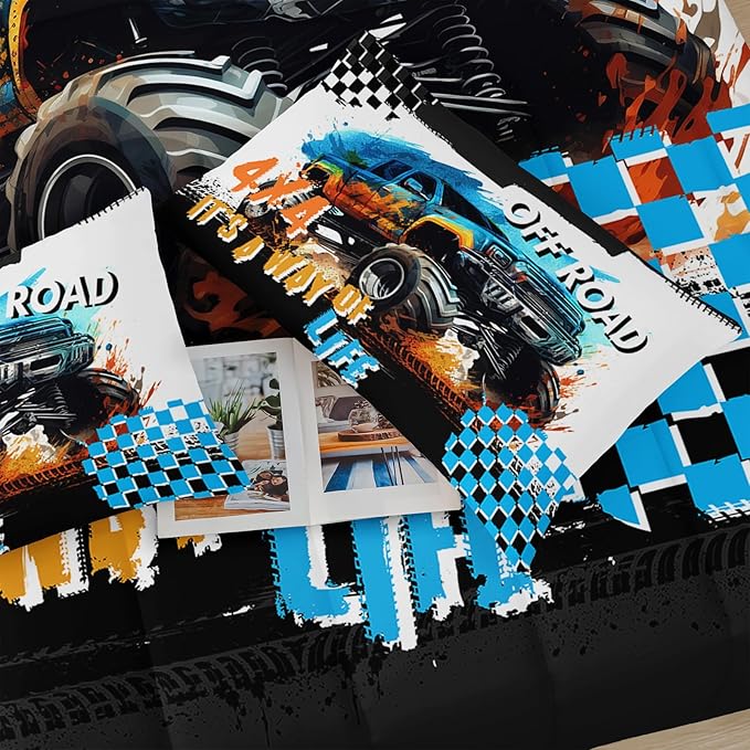 Off Road Truck Comforter Queen Size for Boy，Off Road Truck Bedding Queen Size，with 1 Comforter with 2 Pillow Case，Off Road Truck Bedroom Decor