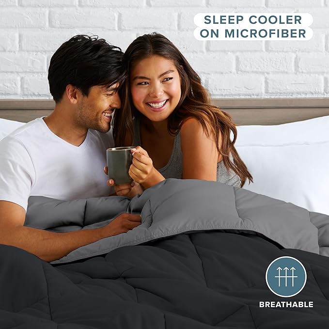 Bare Home Oversized Queen Comforter - Reversible Colors - Goose Down Alternative - Ultra-Soft - Premium 1800 Series - All Season Warmth - Bedding Comforter (Oversized Queen, Black/Grey)