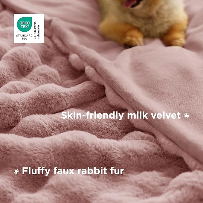 Bedsure GentleSoft Fluffy Faux Fur Blanket Twin Size, Fuzzy Soft Bubble Blanket for Couch, Home Decor Gifts for Bedroom Living Room, Thick Furry Cozy Gifts for Women, Dusty Rose, 60x80 Inch