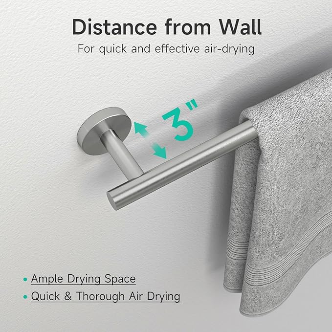 USHOWER Brushed Nickel Bathroom Hardware Set, Modern 18-Inch Towel Bar Set Wall Mounted, Durable SUS304 Stainless Steel Bathroom Accessories Set, 4-Piece