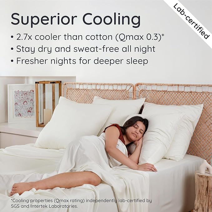 Bambaw 100% Viscose Derived from Bamboo Fitted Sheet Queen Size, 16’’ Deep Pocket Fitted Queen Sheet Only, Breathable & Cooling Fitted Sheet Queen Size (Ivory)