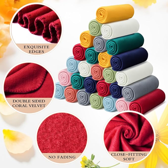 Kinlop Fleece Blanket Bulk 60 x 50 Inch Soft Lightweight Fleece Cozy Blanket Warm Throw Plush Pet Throw for Bed Couch Sofa Home Office Wedding Gifts Travel Camping(Classic Colo,80 Packs)