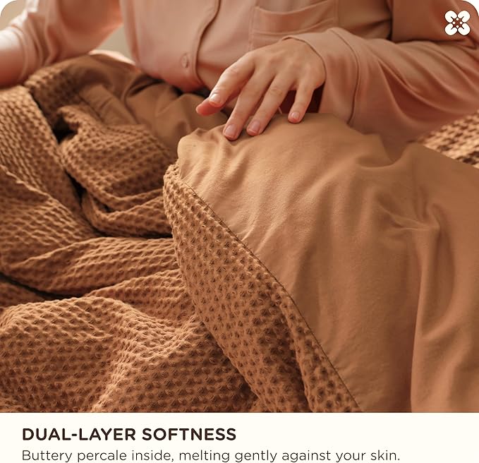 Bedsure Cotton Duvet Cover Queen - 100% Cotton Waffle Weave Hazel Duvet Cover Queen Size, GentleSoft™ and Breathable Bedding Set for All Season, 3 Pieces, 90"x90"