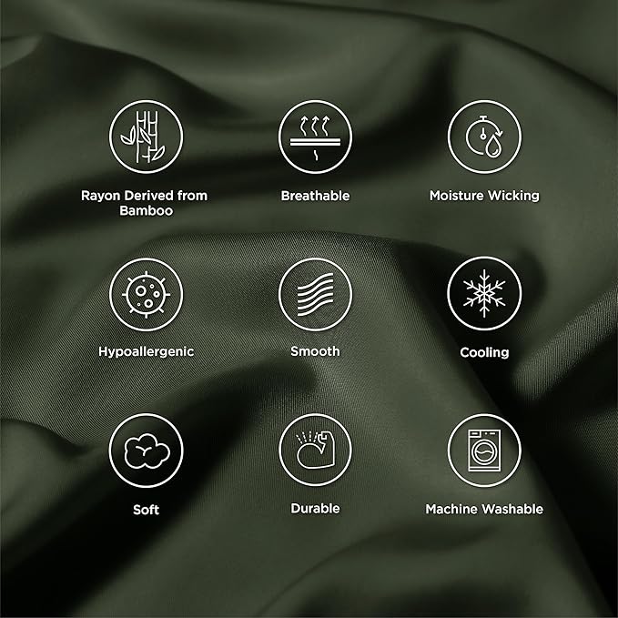 Bedsure Pillow Cases Standard Size, Cooling Pillow Cases, Rayon Derived from Bamboo Olive Green Pillowcases Standard Set of 2, Breathable & Soft Pillow Covers with Envelope Closure, 20x26 Inches