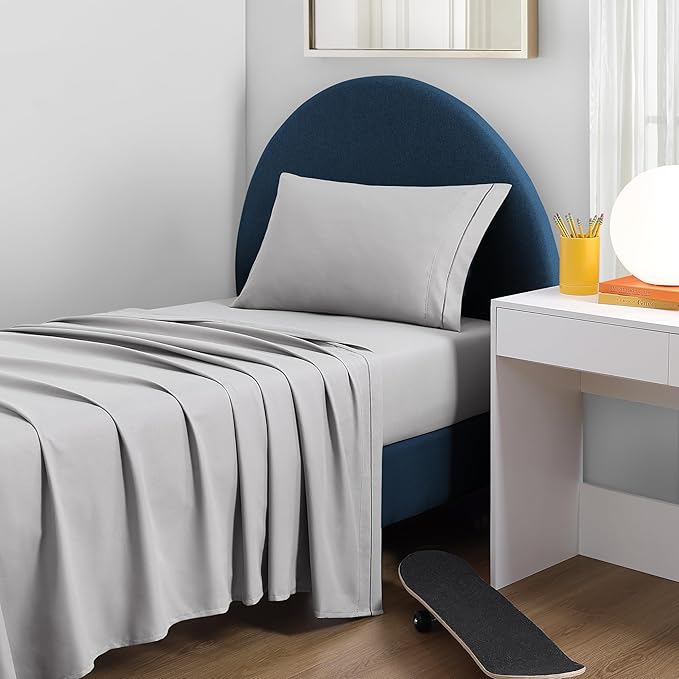 CASUAL LIVING Twin XL Sheets Set 3 Piece Cooling Sheets with 1 Pillowcase Soft Microfiber Hypoallergenic Washable Bed Set Deep Pocket Lightweight Bedding for College Dorm Essentials, Twin XL, Grey