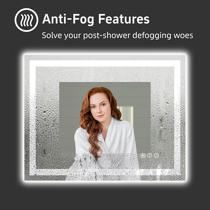 48"x 38" LED Bathroom Mirror with Lights, Double Lighting Sources Dimmable, Backlit + Front Lit, Anti-Fog, Lighted Bathroom Vanity Mirror for Wall(Horizontal/Vertical)