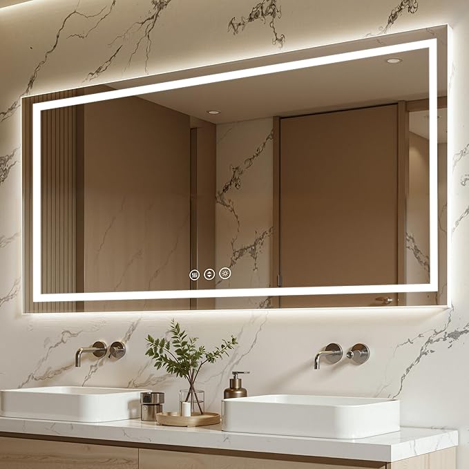 72X40 LED Bathroom Mirror with Lights, Anti-Fog, Backlit + Front Lit (CRI>90), Lighted Bathroom Vanity Mirror for Wall, Memory Function, Dimmable, Tempered Glass, Shatter-Proof, ETL Listed
