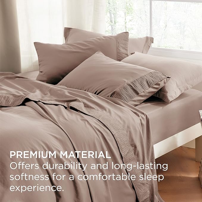 Bedsure Twin Sheets Set - 3 Pieces Soft Twin Bed Sheets - Breathable & Cooling - Hotel Luxury - Easy Care Polyester Microfiber Bedding for Women, Men, Khaki