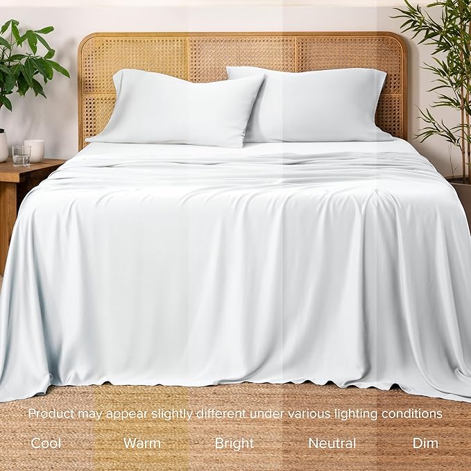 Bare Home 100% Rayon Made from Bamboo Luxury Full Sheet Set - 4 Piece Bedding Set - Deep Pockets - Cooling Sheets - Breathable - Easy Fit - Soft Bedding Sheets & Pillowcases (Full, White)