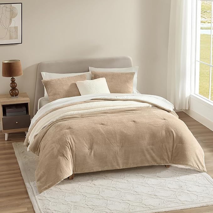 UGG Full/Queen Comforter Set 5 Piece Bed in a Bag with Throw Blanket, Decorative Pillow, Shams, Reversible Hypoallergenic Washable Luxury Warm Fluffy Bedding Set, Brown Birch (Remina)