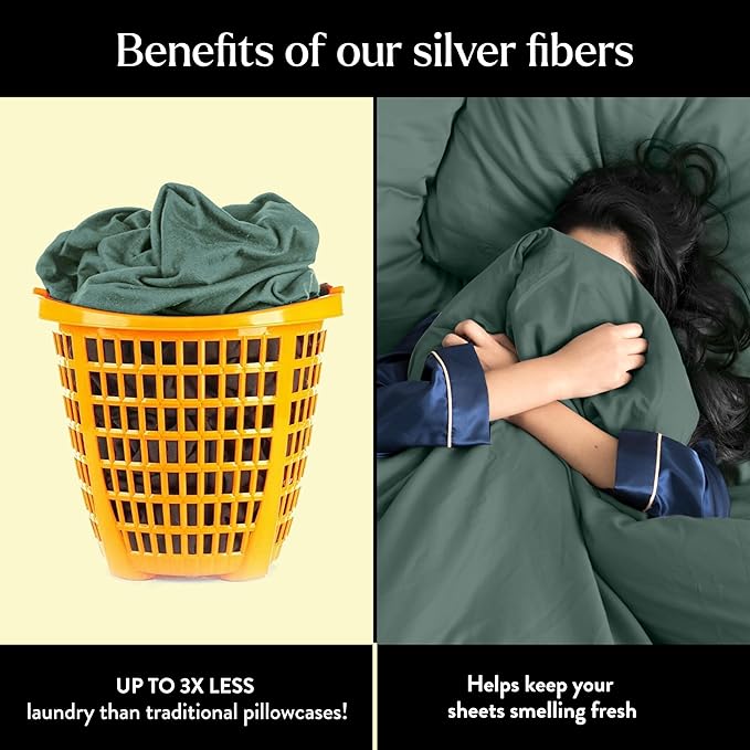 Miracle Made Extra Luxe Soft Cooling Pillowcase, 2-Piece Silver-Infused Cotton Fabric – Lightweight, Thermoregulating, Breathable Cover for Sensitive Skin, Standard Size, Sage Green