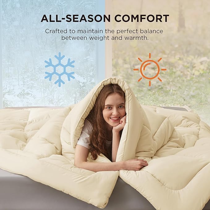 Bedsure Comforter Duvet Insert - Quilted Comforters Twin Size, All Season Duvet, GentleSoft Down Alternative Bedding, with 8 Tabs, Gifts for Women/Men,Cream,Twin 88 x 68 Inches